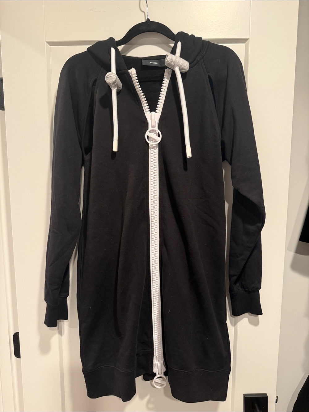 Diesel Black Midi Hoodie Dress with White Zip